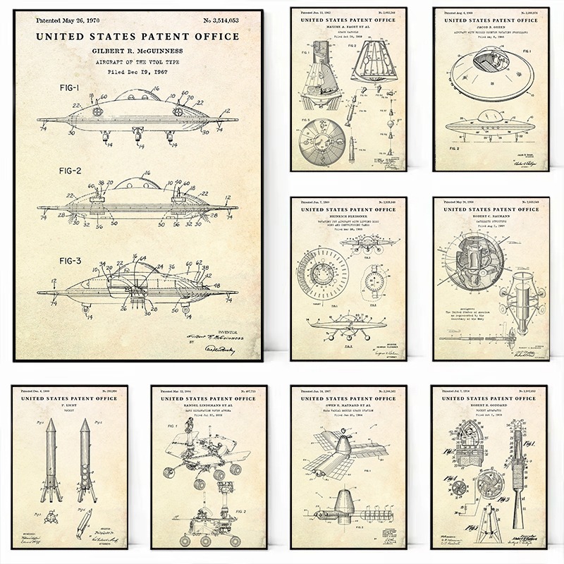ヴィンテージ空飛ぶ円盤UFOブループリントポスター宇宙宇宙船 - Star Map Poster のレビューと価格