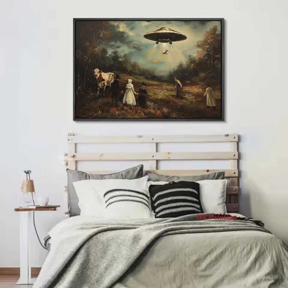 ヴィンテージシュールな面白いビクトリア朝のUFO風景牛エイリ - Star Map Poster のレビューと価格